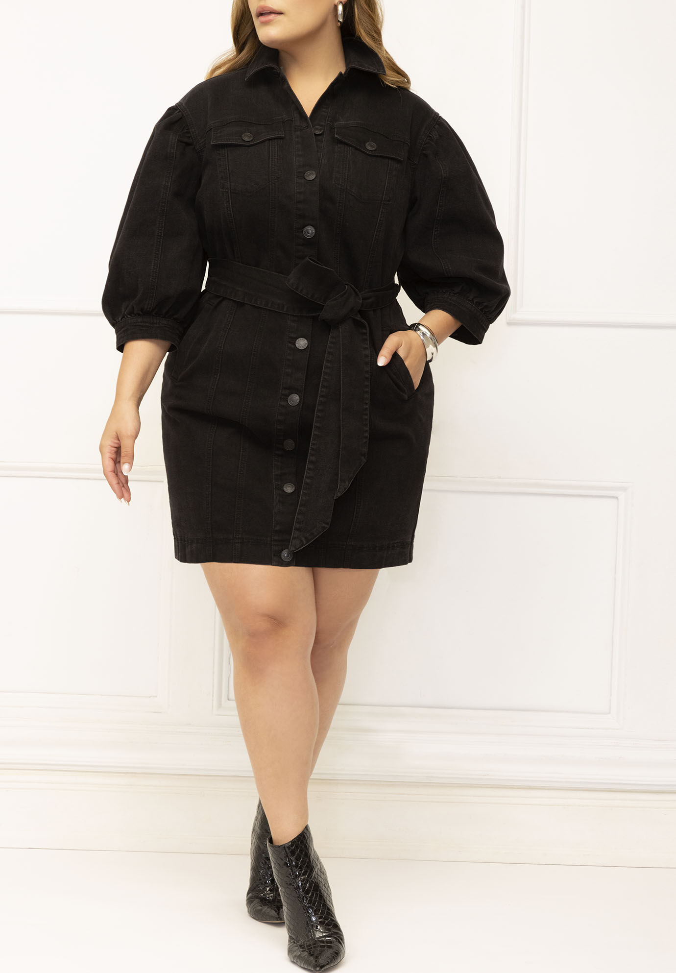 ASOS DESIGN coated denim short sleeve shirt dress in black | ASOS